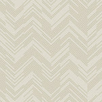 The Cream & Gold Polished Chevron Wallpaper by York Wallcoverings features a beige background with thin olive green zigzag chevrons, creating a chic geometric metallic design as part of the Modern Metals Collection. Perfect for any space, covering 60 sq ft.