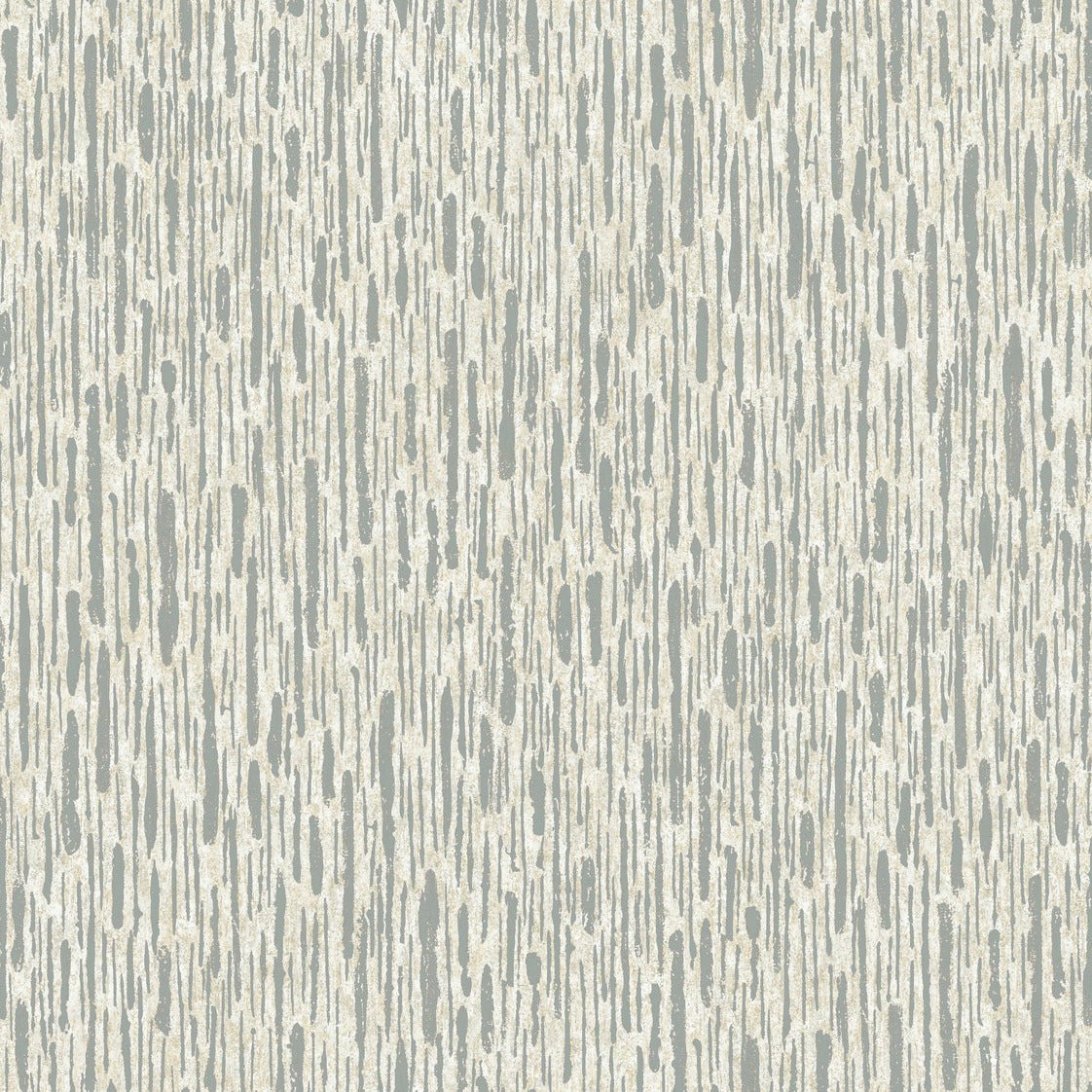 The Cream & Silver Metallic Cascade Wallpaper by York Wallcoverings displays textured vertical streaks in light gray and off-white for an abstract, rain-like effect. Its metallic sheen enhances modern high-impact spaces with elegance and sophistication, covering 60 SqFt.