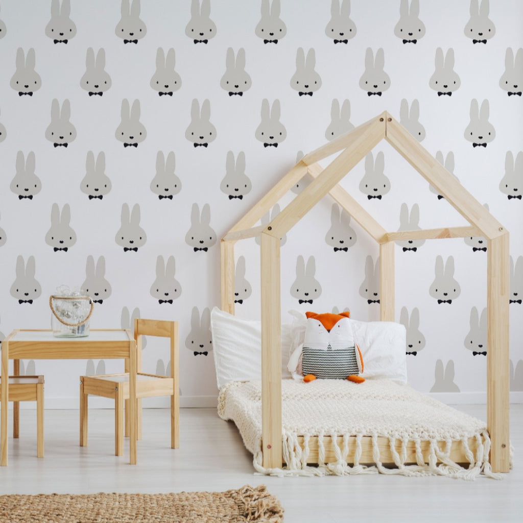 Kids room with  cute rabbit wallpaper 