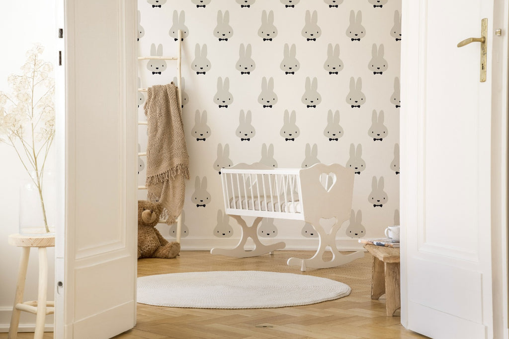 Minimal and cute Nursery with rabbits wallpaper