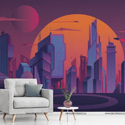 Living Room - Cyber Skyline Wallpaper Mural in living room city view