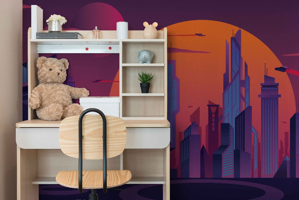 Kids Room - Cyber Skyline Wallpaper Mural in kids room city view
