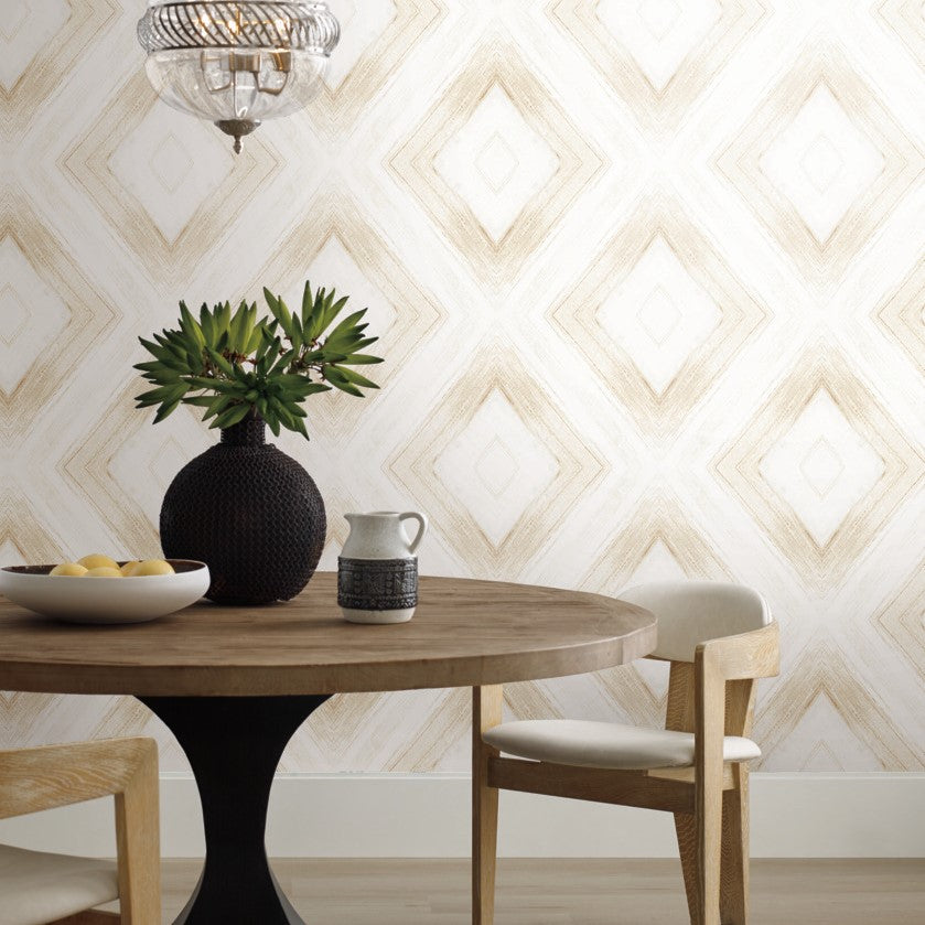 Natural design dining room furniture with diamond print wallpaper