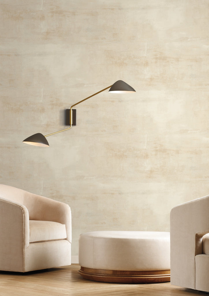 Living room furniture with a modern design, warm light and Salt Flats print wallpaper