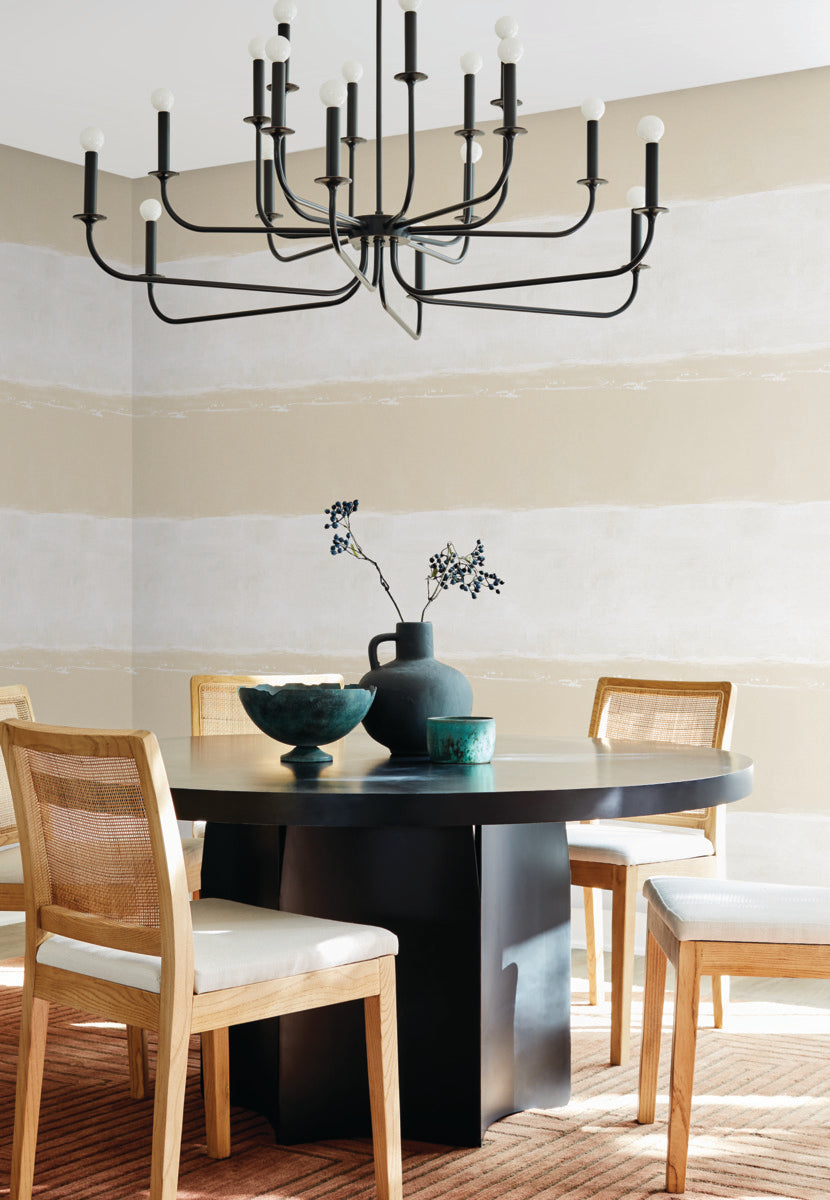 Dining Room - Modern furniture with longitudinal striped wallpaper