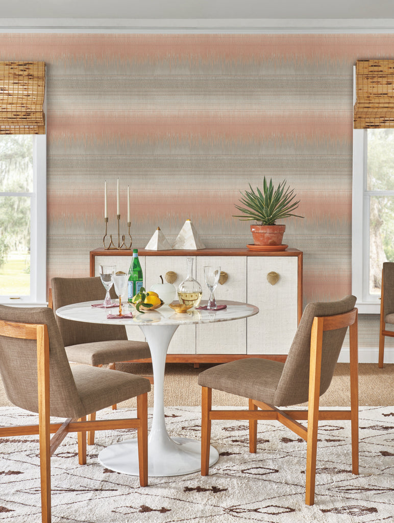 Boho dining room furniture with desert wallpaper