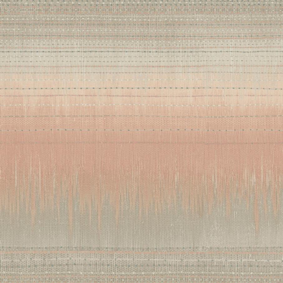 A rustic elegance is conveyed through a textured pattern of horizontal stripes in soft pastel shades of pink, beige, and gray. This design, featuring crosshatching with a subtle gradient effect, evokes the woven fabric look of York Wallcoverings' Desert Textile Wallpaper Pink (60 SqFt).