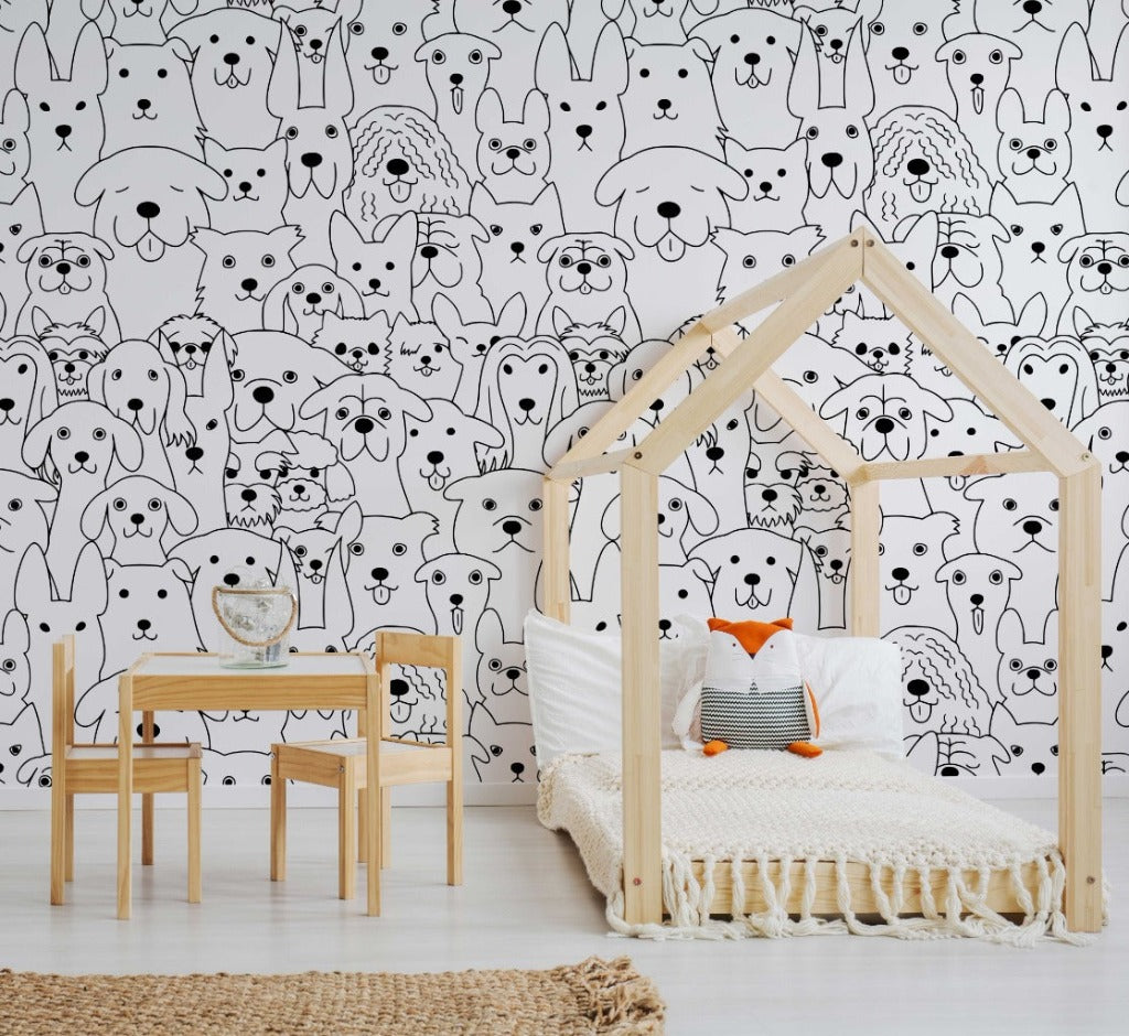 Nursery - Nursery Montessori style black and white dogs silhouette