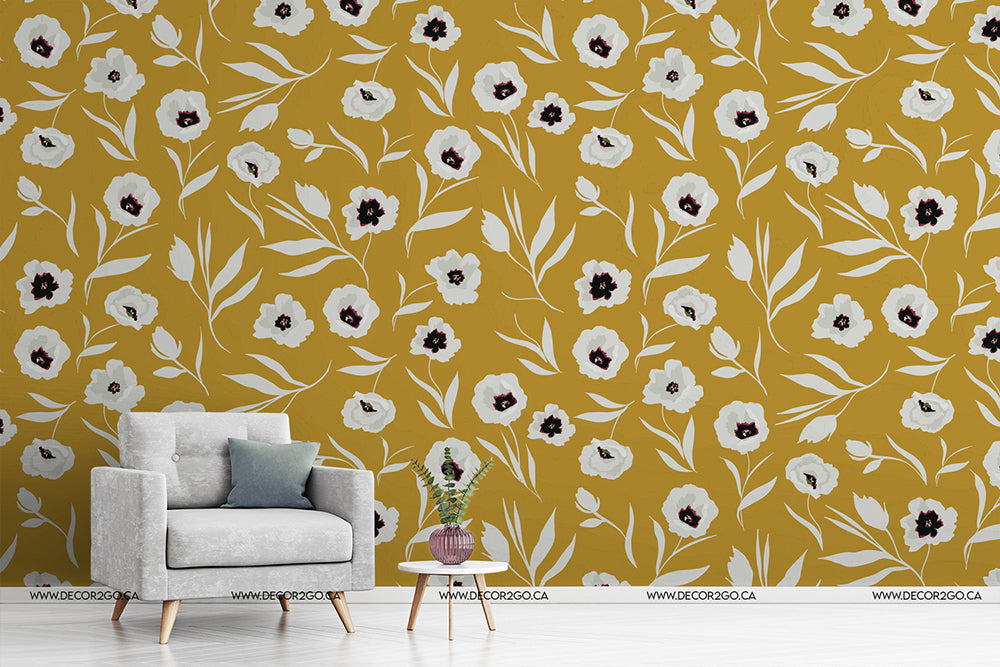 Doris Flowers Wallpaper Mural in the living room flowery