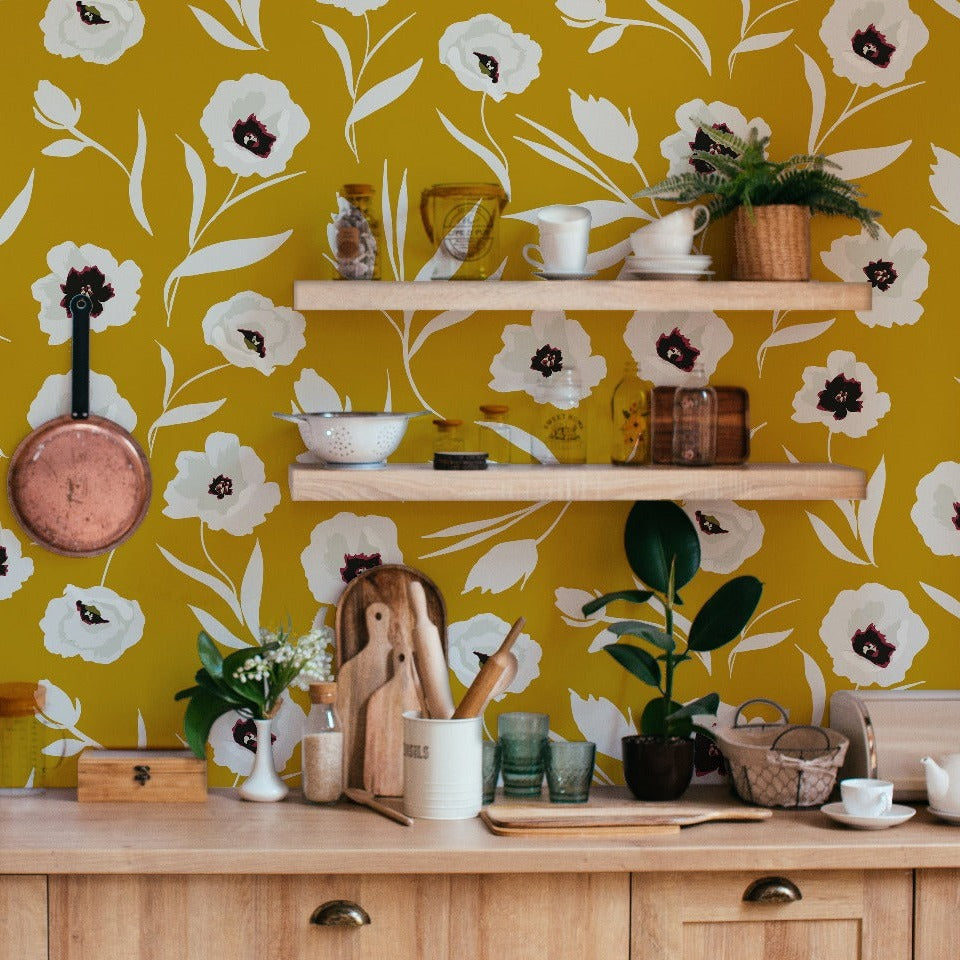 Doris Flowers Wallpaper Mural in the kitchen flowery