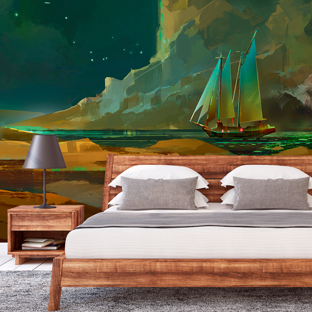 Dreaming Boat Wallpaper Mural in a bedroom
