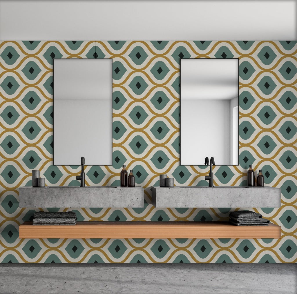 Bathroom - Eye-Catching Retro Wallpaper Mural in the bathroom