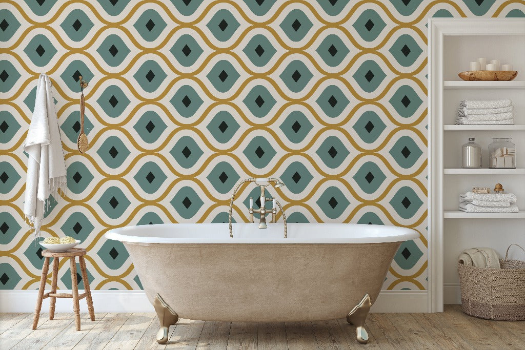 Bathroom - Eye-Catching Retro Wallpaper Mural in the bathroom