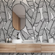 Bathroom - Feather Silhouettes Wallpaper Mural in the bathroom black and white leaves