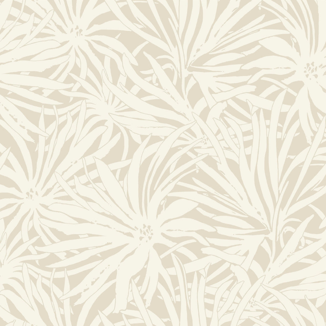 Floral Canopy Linen Wallpaper by York Wallcoverings features abstract beige and cream leaves and flowers, offering a soft botanical look. This elegant non-woven wallpaper covers 60 SqFt—perfect for a textured, stylish background.