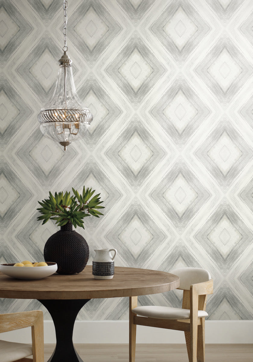 Dining Room - Natural design furniture with diamond print wallpaper