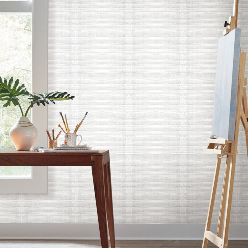 Boho design furniture with striped printed stone wallpaper