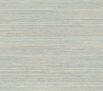 A close-up of a textured surface with a horizontal linear pattern. The design features alternating shades of light blue and beige, creating a subtle striped appearance. Resembling woven fabric, this Fountain Grass Camel Wallpaper Brown (60 Sq.Ft.) by York Wallcoverings ensures easy installation and adds a natural aesthetic to any room.