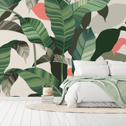 Living Room - Colorful Tropical Leaves Wallpaper Mural in a living room