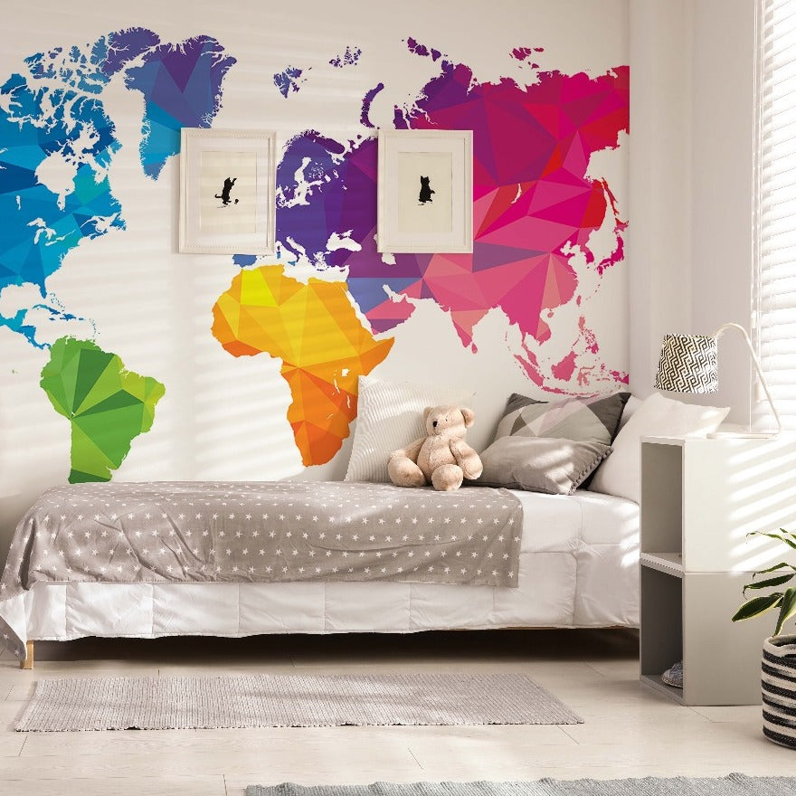 Geometric World Map Wallpaper Mural in the children room