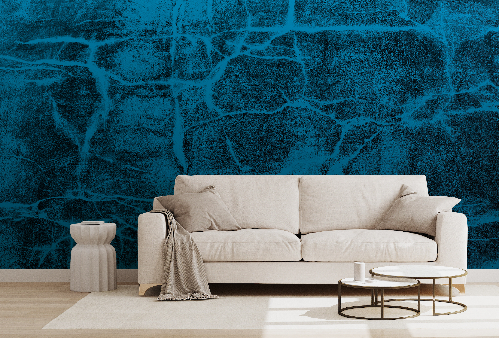 Glacial Frost Wallpaper Mural in a cozy living room