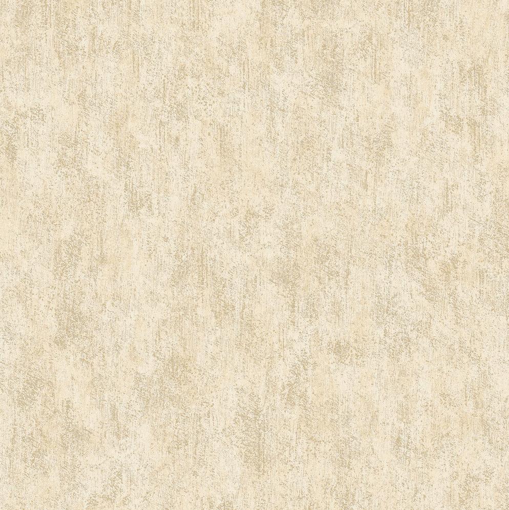 The Gold on Silver Shimmering Patina Wallpaper (57 SqFt) by York Wallcoverings features a textured background with a beige and light brown mottled pattern. Subtle metallic stipples add depth and an antique feel, reminiscent of aged parchment. Part of the Modern Metals Collection.