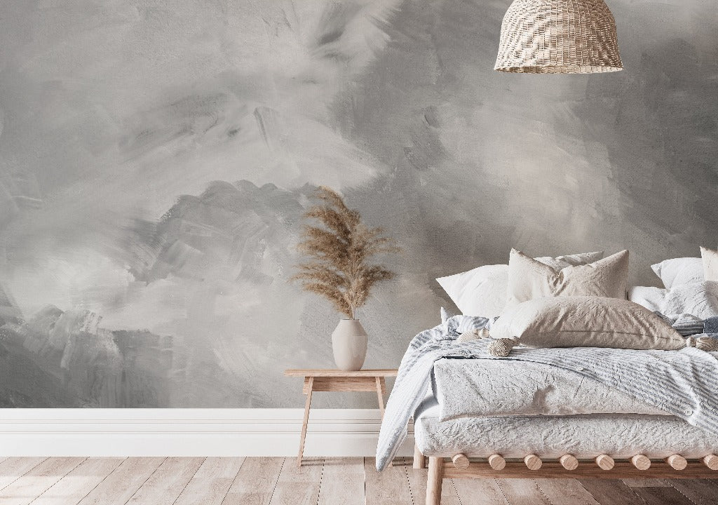Bedroom - Gray Mist Wallpaper Mural in the cozy bedroom