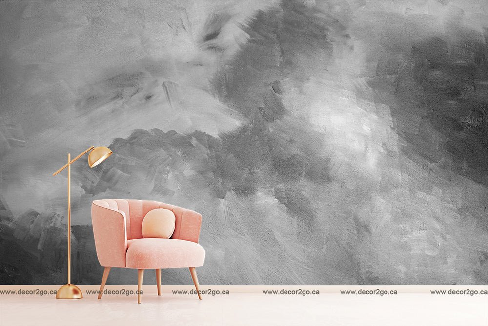 Living Room - Gray Mist Wallpaper Mural in  the living room with pink chair