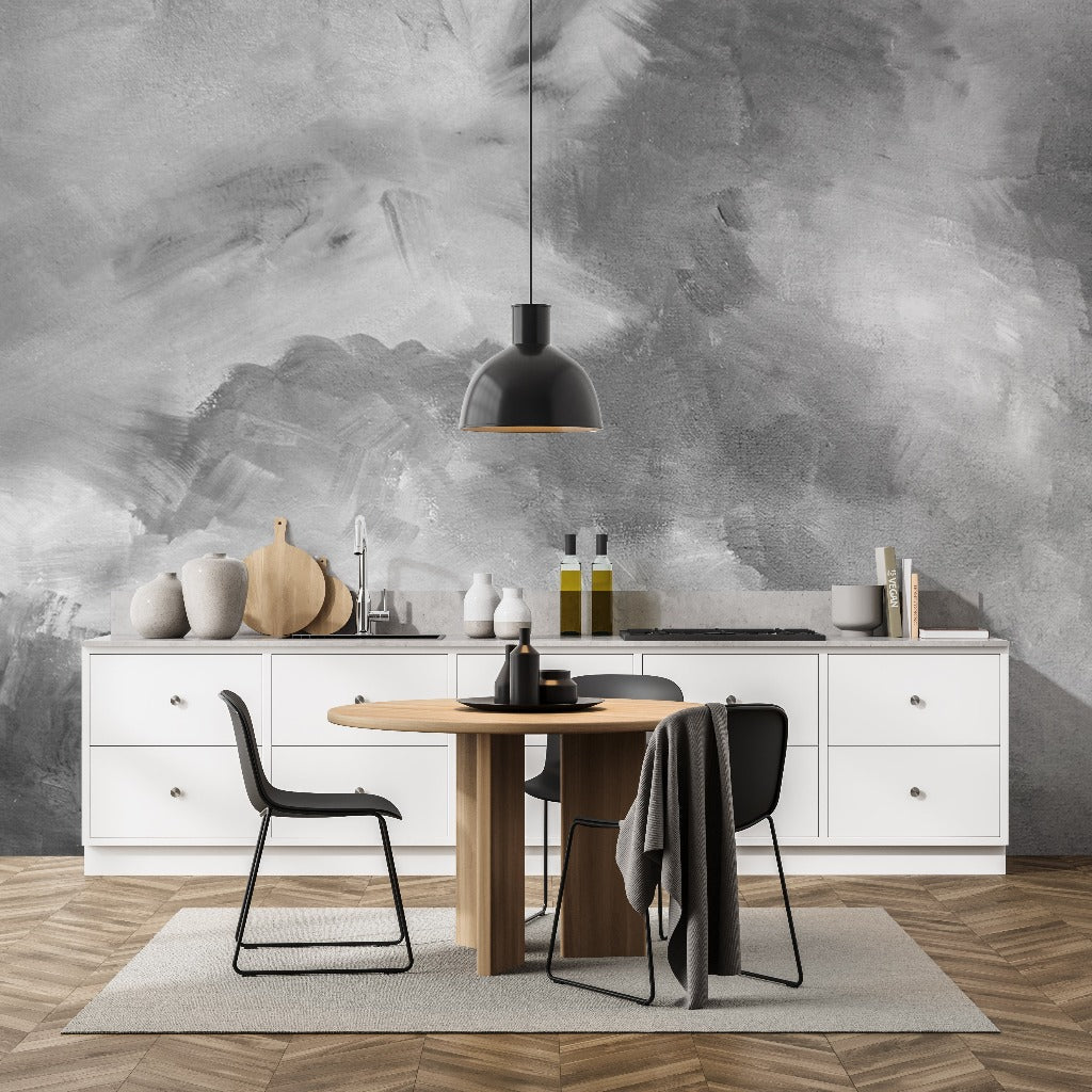 Beautiful Gray Modern Dining Room Gray Mist Wallpaper Mural