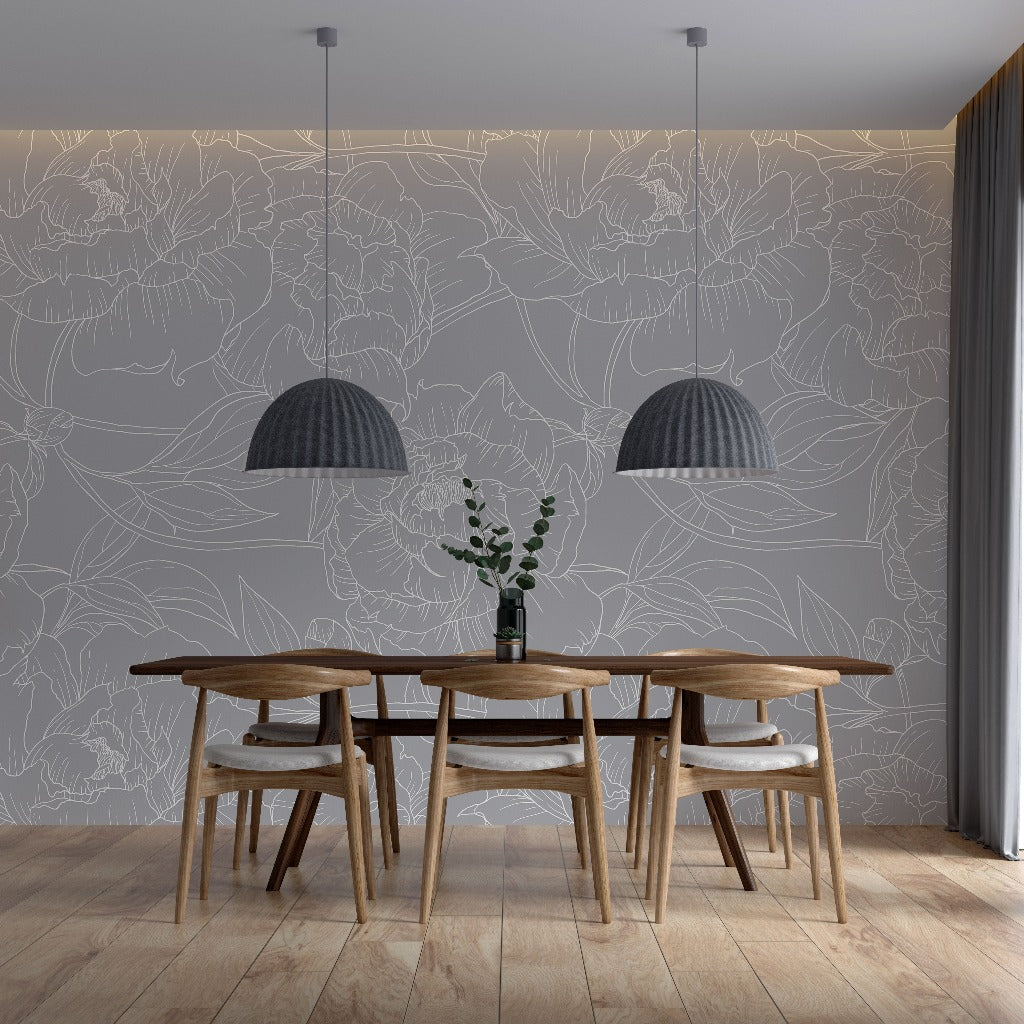 Dining Room - Dining room wallpaper grey floral