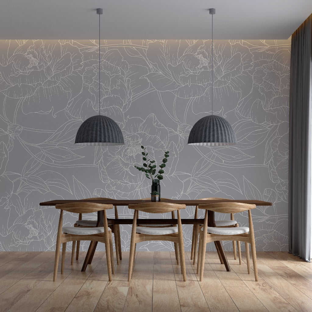 Dining room wallpaper grey floral 