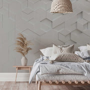 Bedroom - Hexagon Equation Wallpaper Mural in the cozy white bedroom