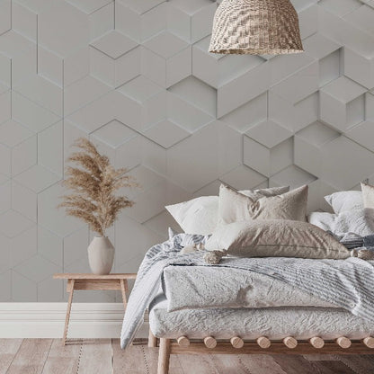 Hexagon Equation Wallpaper Mural in the cozy white bedroom