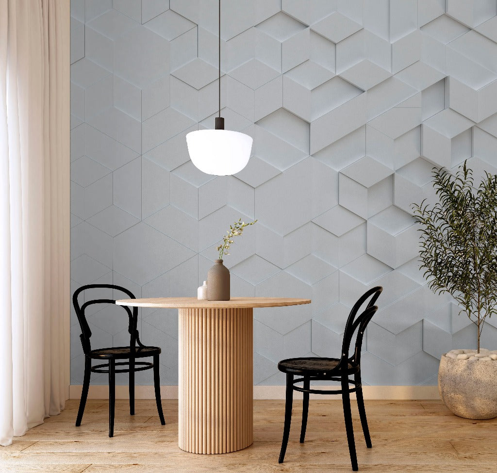 Hexagon Equation Wallpaper Mural in the modern cozy dining room