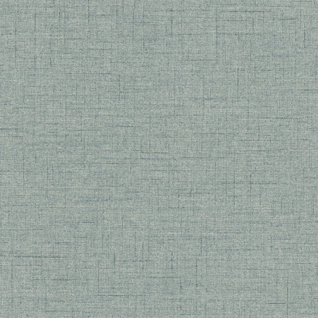 Hillswick Tweed Indigo Wallpaper by York Wallcoverings features a subtle woven pattern with thin intersecting lines in a muted blue shade, creating a soft, linen-like, menswear-inspired look. Covers 60 SqFt.