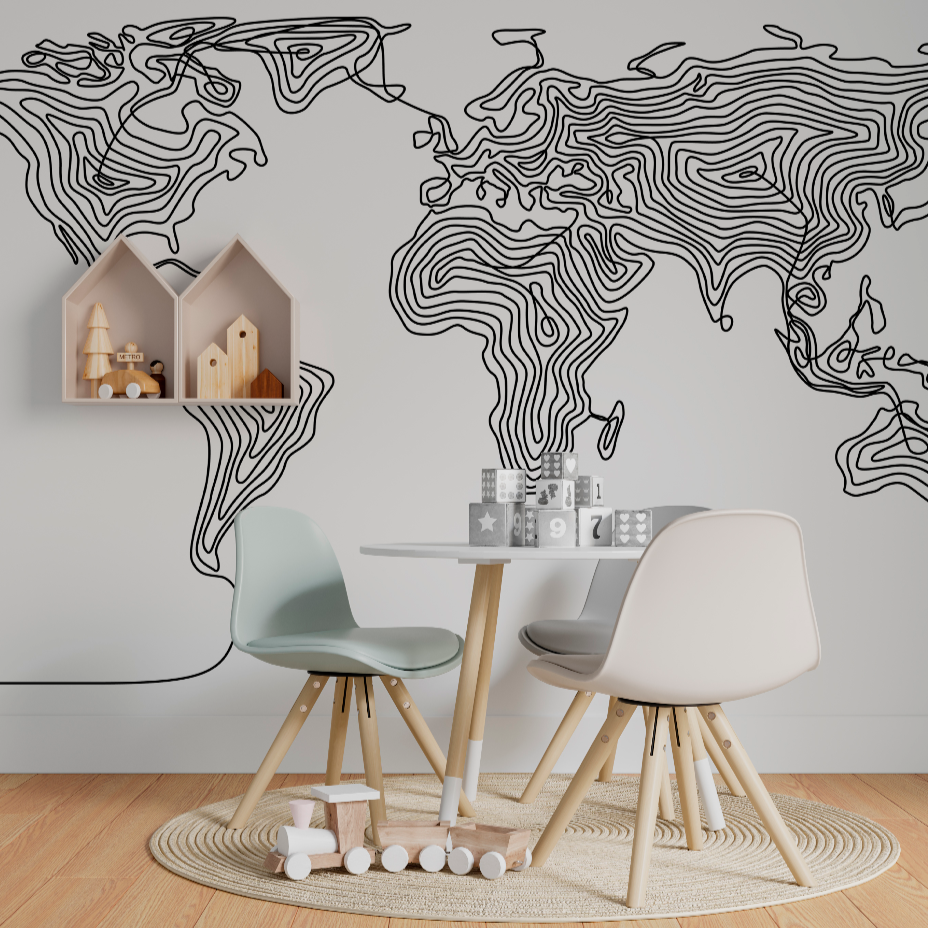 Interconnected World Wallpaper Mural in the kids room abstract painting in black