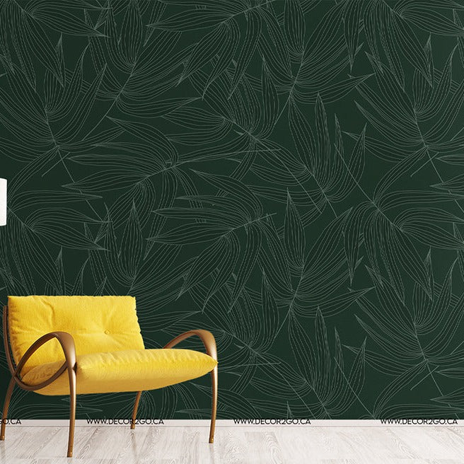 Leaves lines pattern Mural Wallpaper in a living room