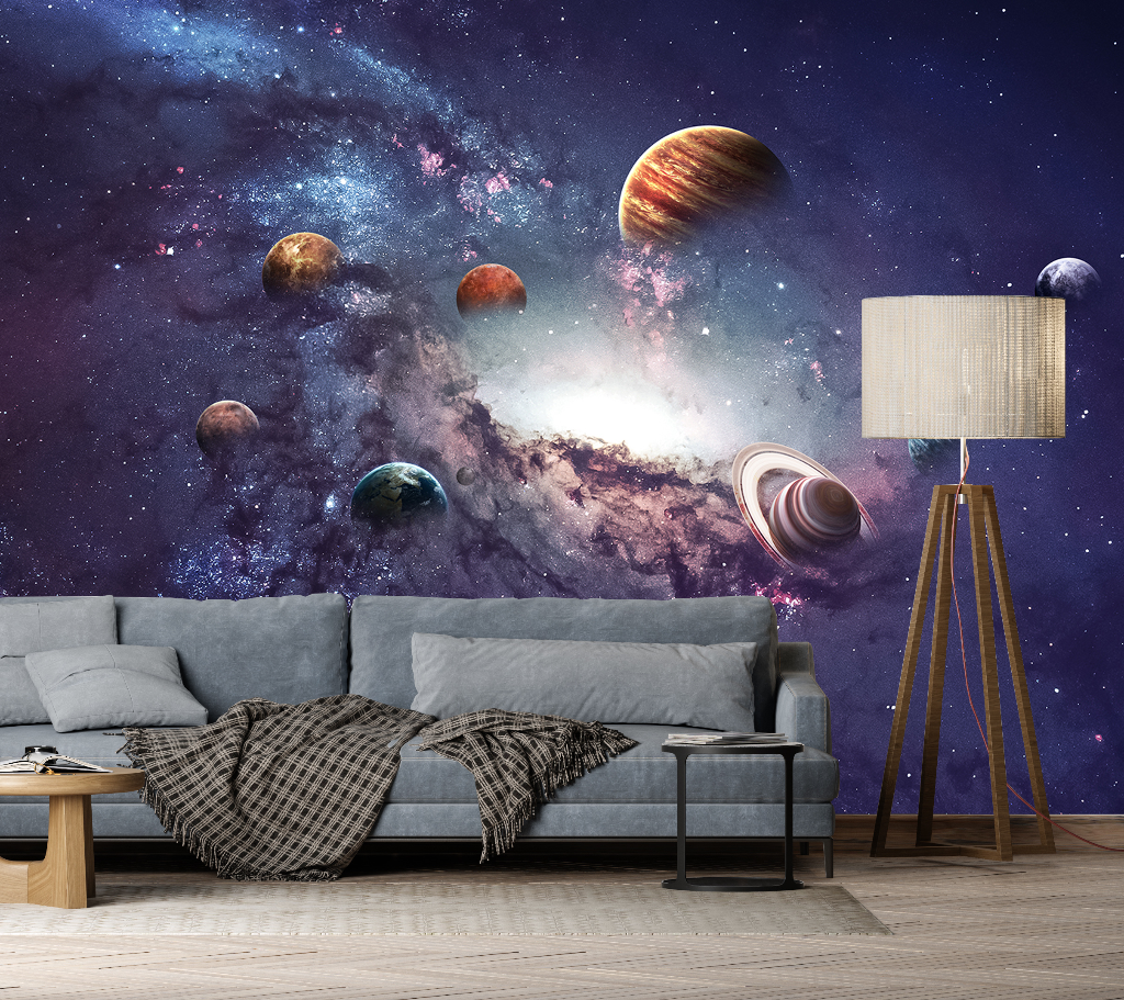 Living Room - Lost in Space Wallpaper Mural in the livingroom landscape of the planets