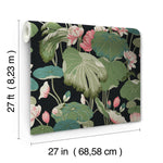 Lotus Pond Cotton/Peacock Wallpaper Green, Pink (60 Sq.Ft.)