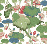 Lotus Pond Cotton/Peacock Wallpaper Green, Pink (60 Sq.Ft.)