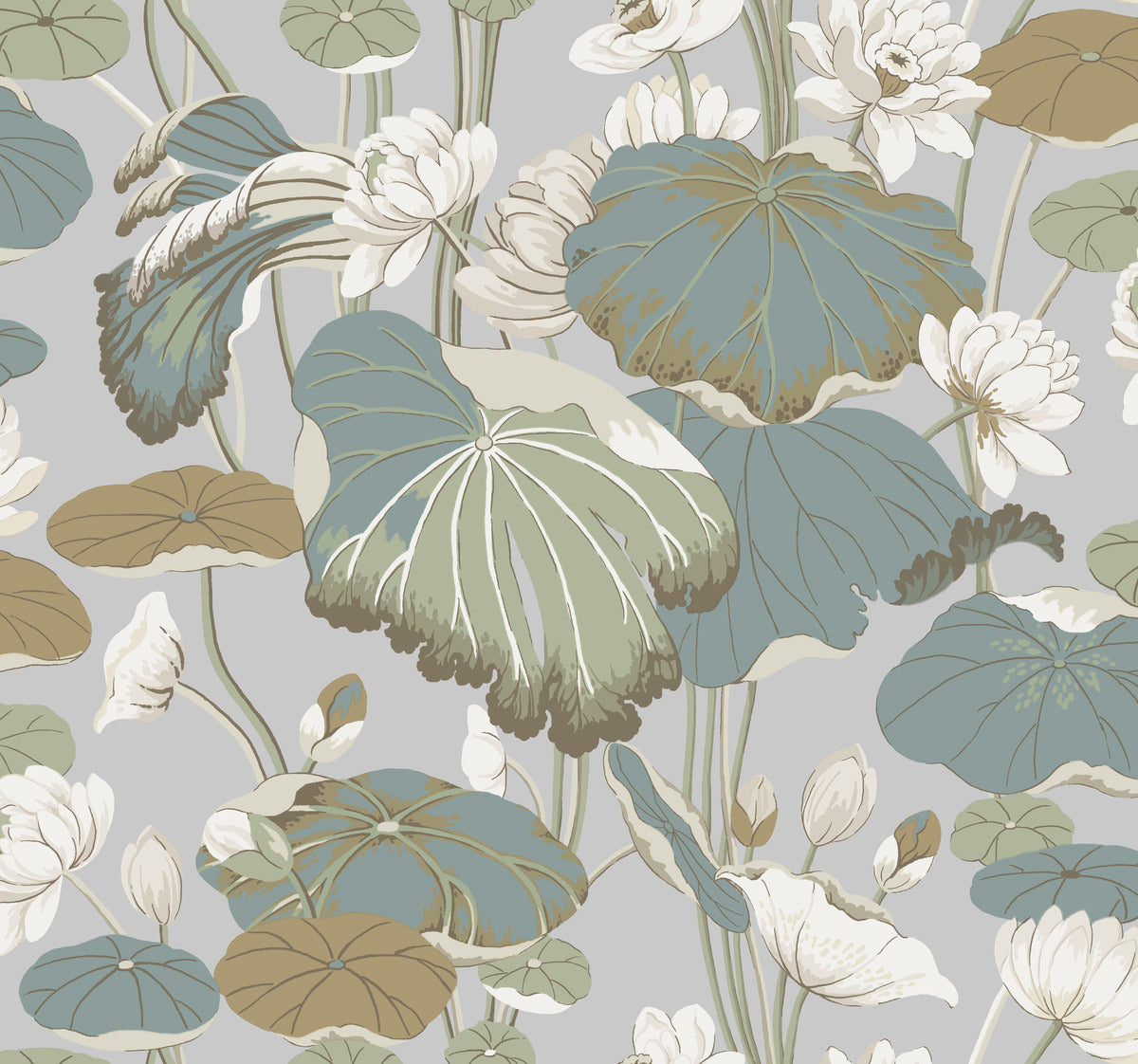 Lotus Pond Cotton/Peacock Wallpaper Green, Pink (60 Sq.Ft.)