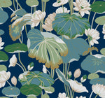 Lotus Pond Cotton/Peacock Wallpaper Green, Pink (60 Sq.Ft.)