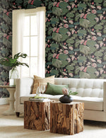 Lotus Pond Cotton/Peacock Wallpaper Green, Pink (60 Sq.Ft.)