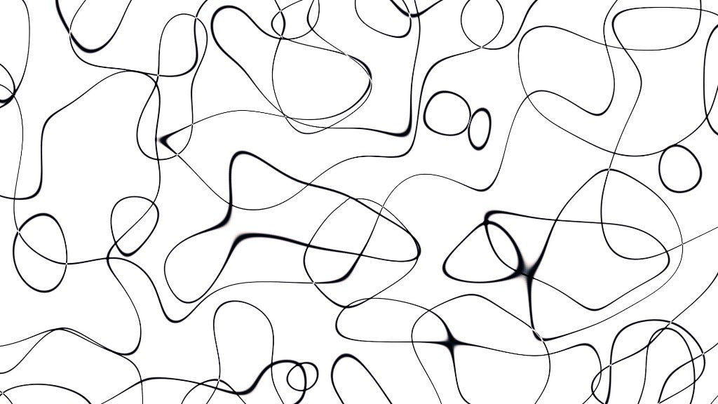 Abstract image featuring a dynamic array of black lines forming erratic loops and curves on a white background, creating a fluid and organic network of shapes, reminiscent of the Decor2Go Wallpaper Mural.