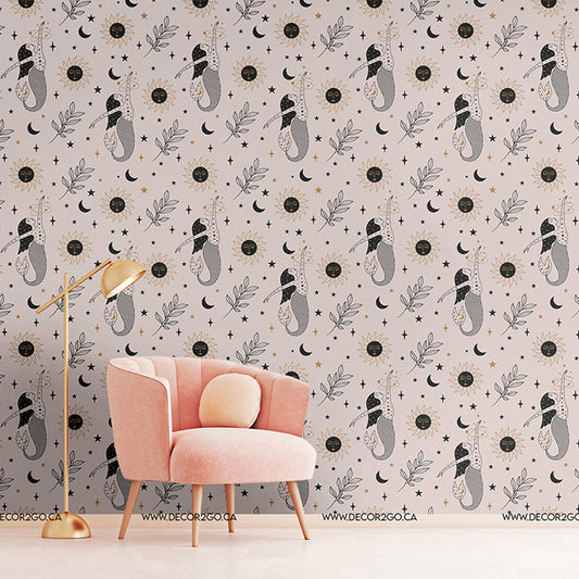 Mermaid Sunshine Wallpaper Mural in the livingroom