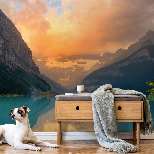 Mountain Sunrise Wallpaper Mural in the entry room landscape