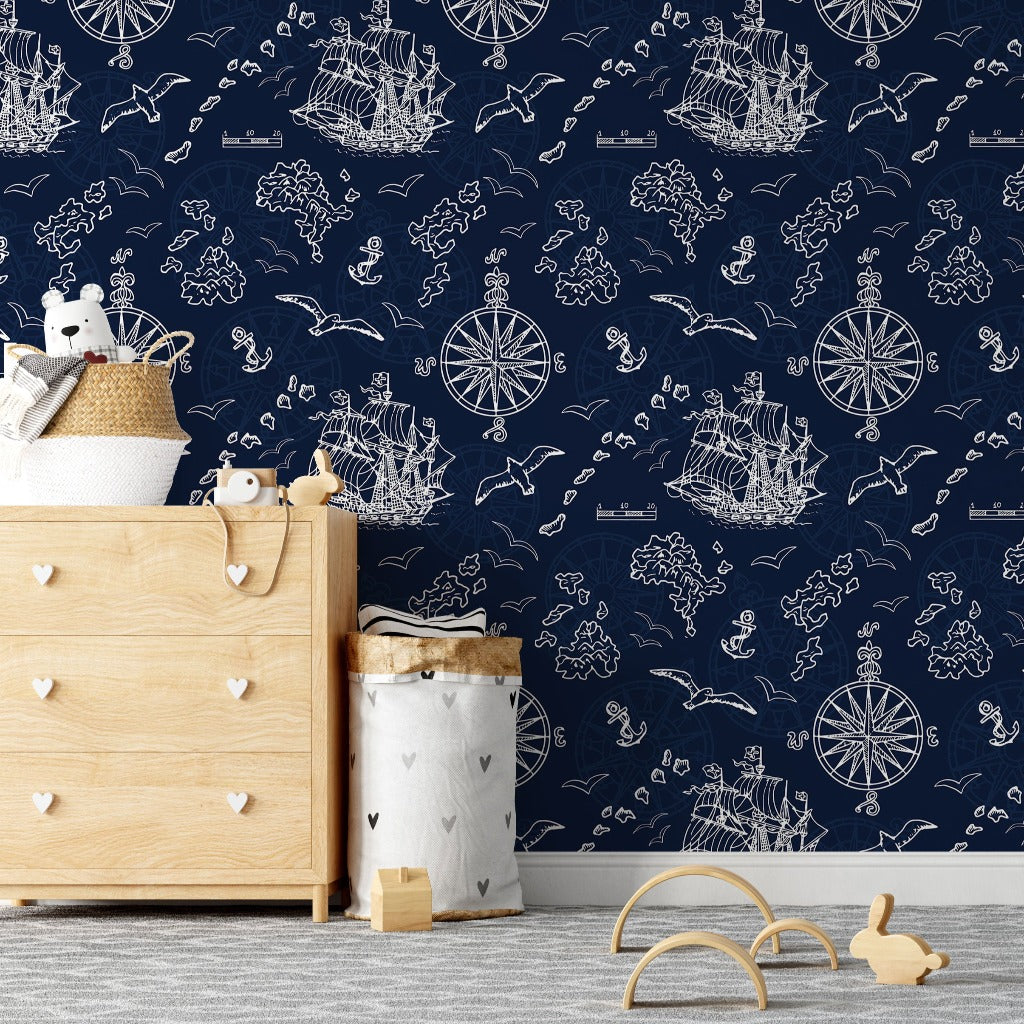 Kids room nautical wallpaper