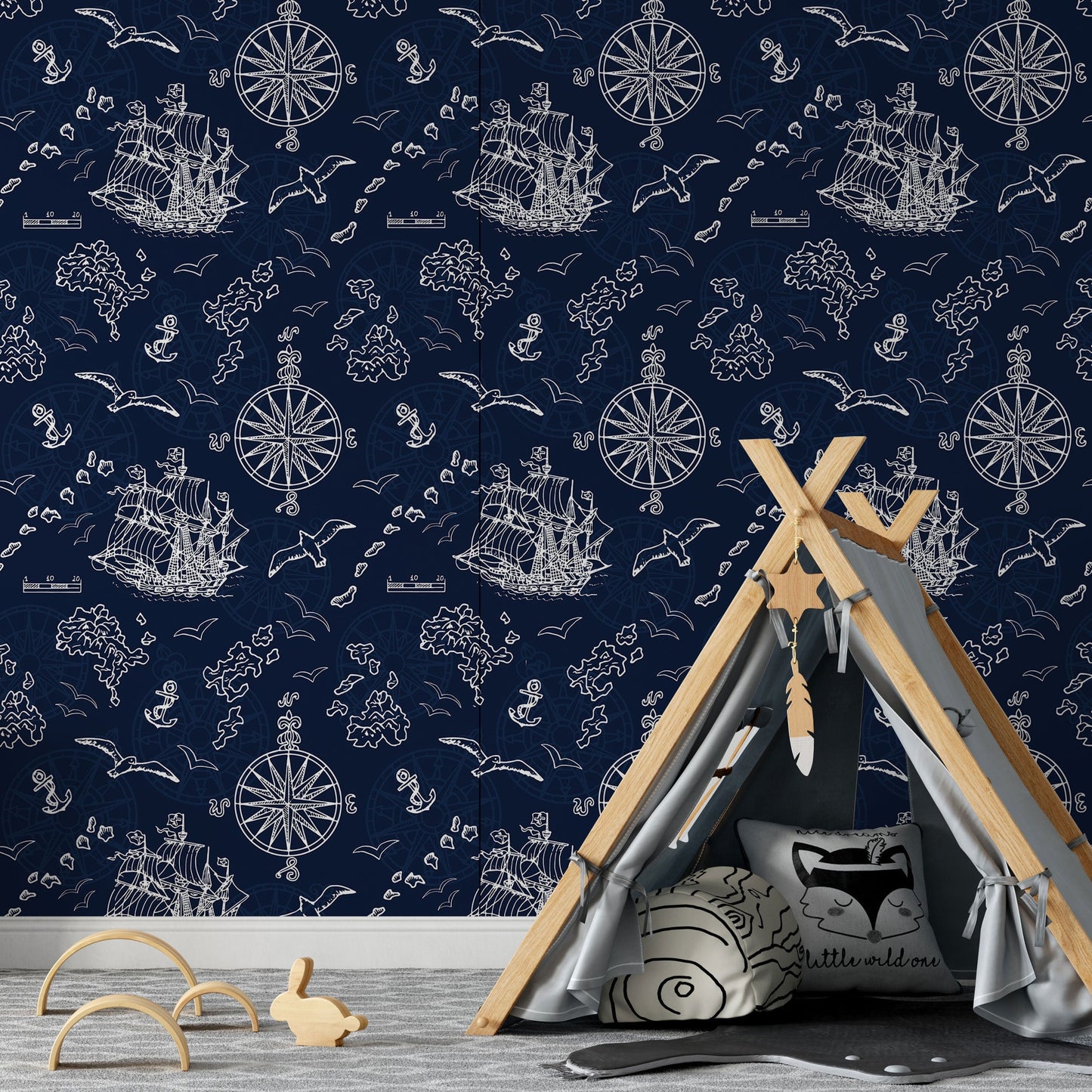 Kids room nautical wallpaper  dark blue