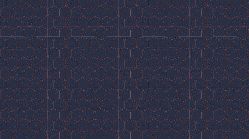 Dark blue background with a geometric pattern composed of subtle thin red lines forming interconnected triangles and hexagons, perfect for a modern eclectic design - Navy and Red Hexagons Wallpaper Mural by Decor2Go Wallpaper Mural.