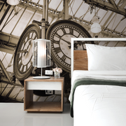 Bedroom - A creative bedroom design incorporating a large, Decor2Go Wallpaper Mural as the headboard, with a modern bed and bedside table in a minimalistic style, set against an industrial-style roof structure.